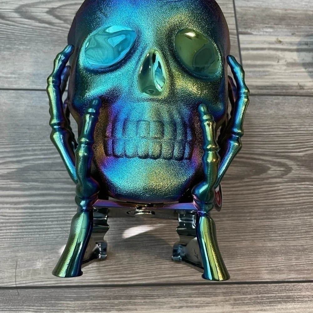 NWT Halloween Candy Dish Iridescent Skull Candy Dish Halloween Decor Bowl